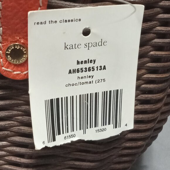 RARE! Vintage NEW WITH TAG! Dk Brown/Tomato KATE SPADE "HENLEY" Wicker Purse Bag - Picture 2 of 15